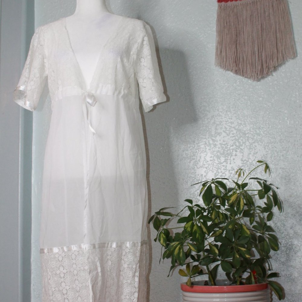 Cupshe White Duster with Lace Trim.